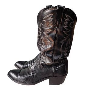Dan Post Lizard Skin Teju Black Leather Cowboy Boots Men's Size 9 1/2 D, 9028007